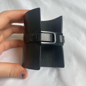 Gucci Black Wide Leather Cuff Bracelet with Buckle Detail